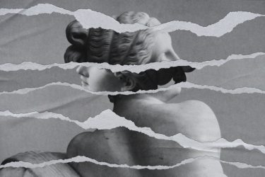 BW greek statue image in torn paper style remixed media ofset nenatierany papier